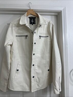 Brookstone Cream Leather Jacket with Black Trim